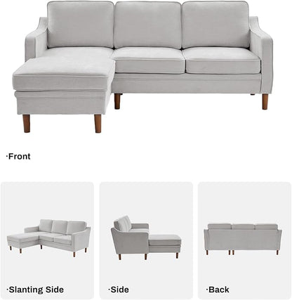 Kingfun 88" L-Shape Sofa, Chenille Sectional Couch, Mid Century Modern Couches with Solid Wood Frame for Living Room Bedroom