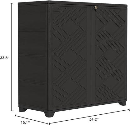 ZZM Indoor/Outdoor Storage Cabinet Waterproof, 34"x15"x34" Plastic Outdoor Storage Box for Garden Balcony Bathroom, All Weather Outdoor Storage Clearance, DIY Usage, with 2 Shelf (Black)