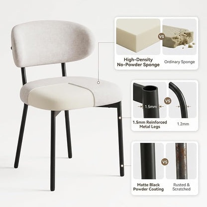 Upholstered Dining Chairs Set of 2, Modern Fabric Kitchen Chairs with Curved Backrest and Cushioned Seat, Sturdy Metal Legs, Modern Dining Chairs for Kitchen Dining Room, Living Room,Beige