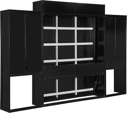 Ball & Cast Murphy Bed Queen Bed Frame with Headboard,Hideaway Bedframe w/Vanity and Cabinets,Wood Wall Cabinet,Slat Support,can be Folded,No Box Spring Needed,for Small Room,Espresso