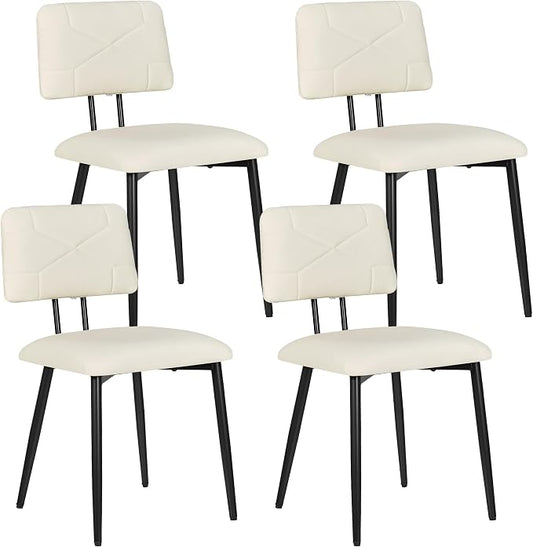 VECELO Dining Chairs Set of 4, Modern Upholstered Kitchen Chairs with Faux Leather Cushion Seat & Metal Legs for Kitchen, Living Room, Tufted Backrest Design, Beige