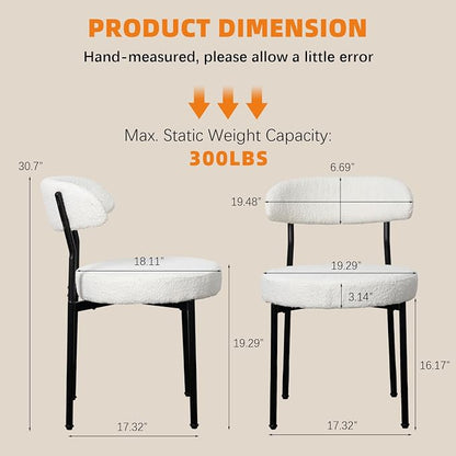 SoarFlash Dining Chairs, Beige Boucle Dining Chairs Set of 2, Kitchen Dining Room Chairs Curved Backrest Upholstered Mid Century Modern Chairs with Black Metal Legs