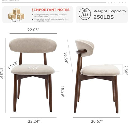 COLAMY Wooden Dining Chairs Set of 6, Modern Upholstered Fabric Dining Room Chair, Farmhouse Kitchen Side Chairs with Foot Pegs, Beige