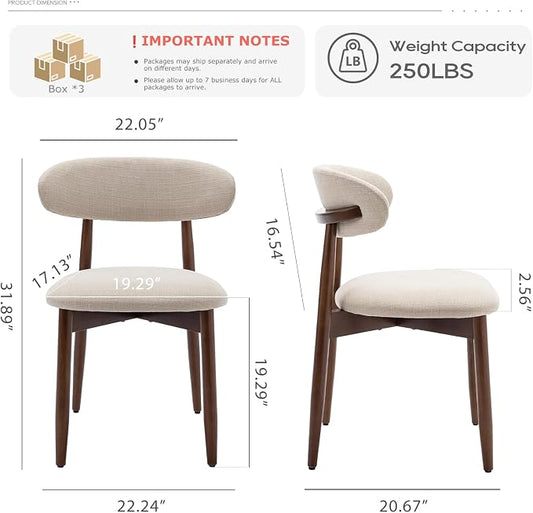 COLAMY Wooden Dining Chairs Set of 6, Modern Upholstered Fabric Dining Room Chair, Farmhouse Kitchen Side Chairs with Foot Pegs, Beige