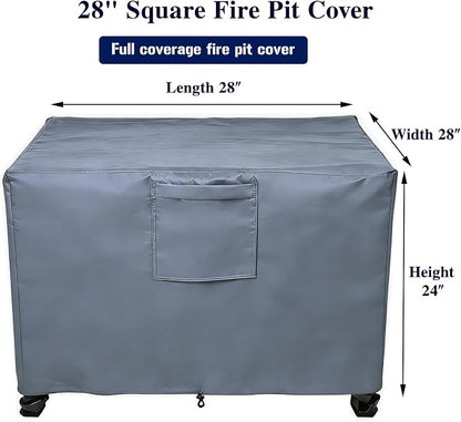 Chinchilla Heavy Duty 28 Inch Square Fire Pit Cover - 100% Waterproof & Weatherproof 600D Oxford Fabric, Durable All-Season Protection for 26/27/28 Inch Propane Fire Pits and Tables