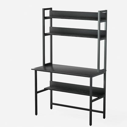 Aquzee Computer Desk with Hutch, 40“W x 19.6" D Desk with Shelves, Tall Home Office Desk with Bookshelf, Metal Legs Study Table with Upper Storage Shelf for Study Writing/Workstation, Black