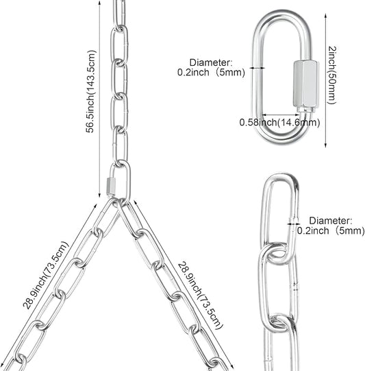 Heavy Duty Porch Swing Hanging Chain Kit (2 Pack) 1500 Lbs Capacity, Up to 7.1ft Length- Rustproof Zinc-Plated, 4 Quick Links & 2 Y-Chain Assemblies, Indoor/Outdoor Hanging Hardware(Silver)