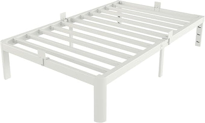 White Twin Size Bed Frames 12 Inch, Metal Platform Twin Bed Frame No Box Spring Needed, Heavy Duty Steel Support 3500 LBS, DIY Headboard, Round Legs, Noiseless, Storage Space, Easy Assembly