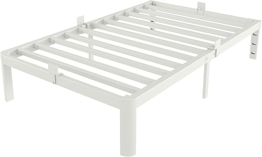 White Twin Size Bed Frames 12 Inch, Metal Platform Twin Bed Frame No Box Spring Needed, Heavy Duty Steel Support 3500 LBS, DIY Headboard, Round Legs, Noiseless, Storage Space, Easy Assembly