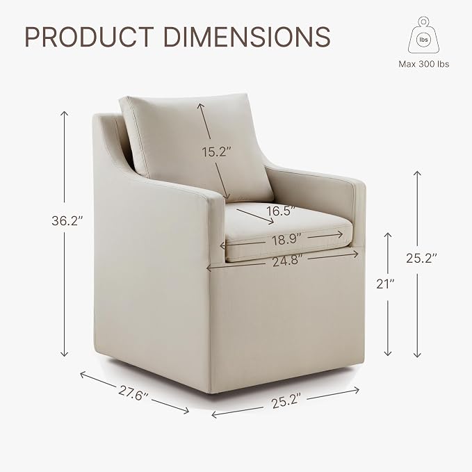 KISLOT Upholstered Dining Chairs Set of 4, Washable Cover Modren Deskchair with 4 Casters & Hidden Storage for Dining Room, Living Room, Home Office, Flax Beige, 4 Box