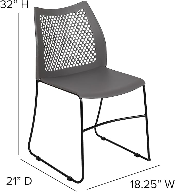 Flash Furniture HERCULES Series 661 lb. Capacity Gray Stack Chair with Air-Vent Back and Black Powder Coated Sled Base
