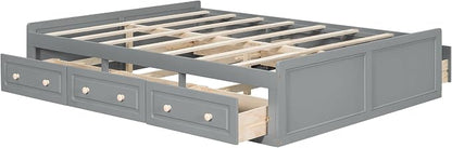 Merax Wood Queen Size Platform Bed Frame with 6 Drawers, Storage Bed Frame Without Headboard for Kids Teens and Adults, Gray