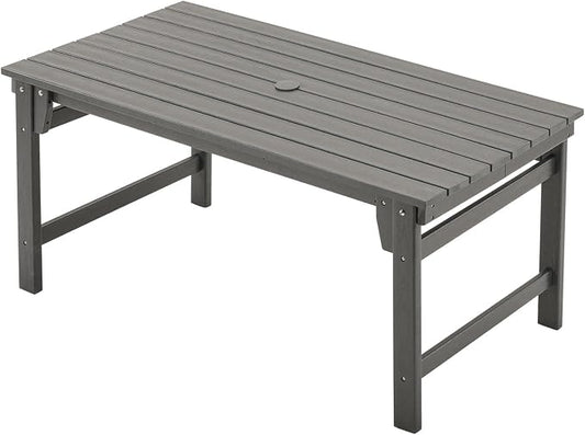 Furnimart Outdoor Dining Table for 4-6 Person, 67" HDPE All-Weather Dining Table with Umbrella Hole, Oversized Patio Dining Set, Outdoor Furniture for Backyard, Garden, Lawn & Poolside, Rectangle Grey