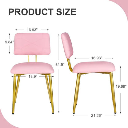 VECELO Dining Chairs Set of 2, Modern Upholstered Kitchen Chairs with Faux Leather Cushion Seat & Metal Legs for Kitchen, Living Room, Tufted Backrest Design, Pink