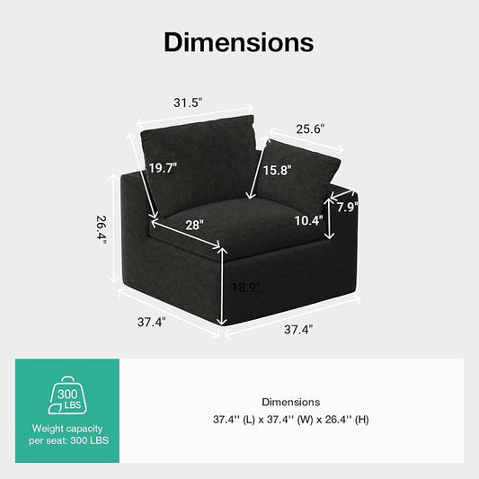 Novilla Modular Cloud Couch, Modern Sectional Sofa with Smarts Coil® Support, Chenille Fabric, Upholstered Couch for Living Room Apartments Bedroom, No Assembly, Right-Arm Chair, Dark Grey