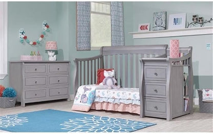 Pemberly Row 73" x 35" 4-in-1 Convertible Crib and Changer Set, Solid Wood Construction, JPMA Certified, Weathered Gray