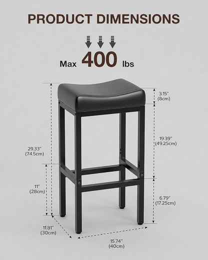 Bar Stools Set of 2-29 Inch Counter Height Chairs for Kitchen Island, Leather Seat with 400 LBS Heavy-Duty Metal Frame and Adjustable Feet, Easy to Assemble for Bar, Café or Dining Room,Black