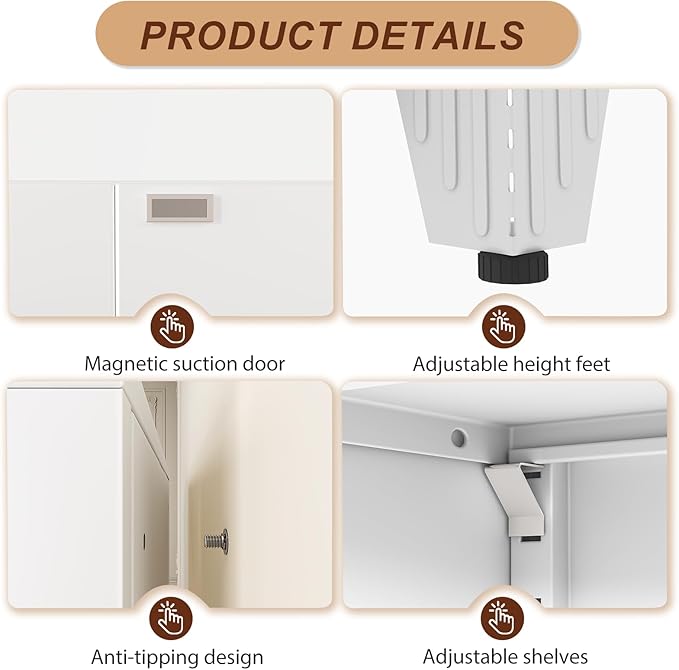61" White Metal Storage Cabinet with 2 Doors and 3 Adjustable Shelves,Steel Garage Tool Cabinet, File Cabinet,Kitchen Pantry Cabinet for Home,Office,Garage,School,Warehouse