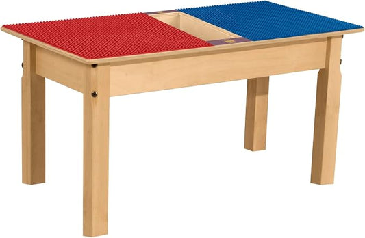 Contender Time-2-Play Kids Activity Play Table, Compatible with Lego Bricks, Extra Sturdy Birch Plywood, 35" W X 15.5" D, Red & Blue, 16" Legs for Toddlers