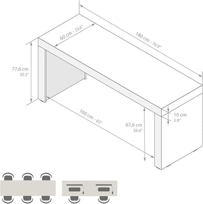Mobili Fiver, Evolution Desk 70.9 x 23.6 in, Ashwood White with Two Legs, Made in Italy