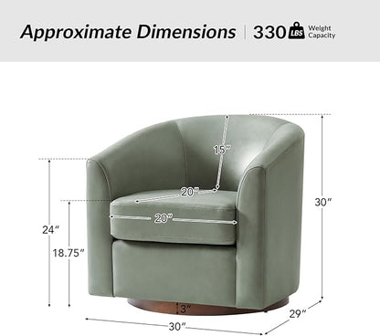 HULALA HOME Genuine Leather Swivel Barrel Chair, Round Swivel Accent Chair with Solid Wood Base, No Assembly Required, Sage