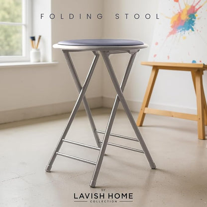 Lavish Home Folding Stool - Backless 24-Inch Stool with 225lb Capacity for Kitchen or Rec Room - Portable Indoor Counter Bar Stools (Gray)
