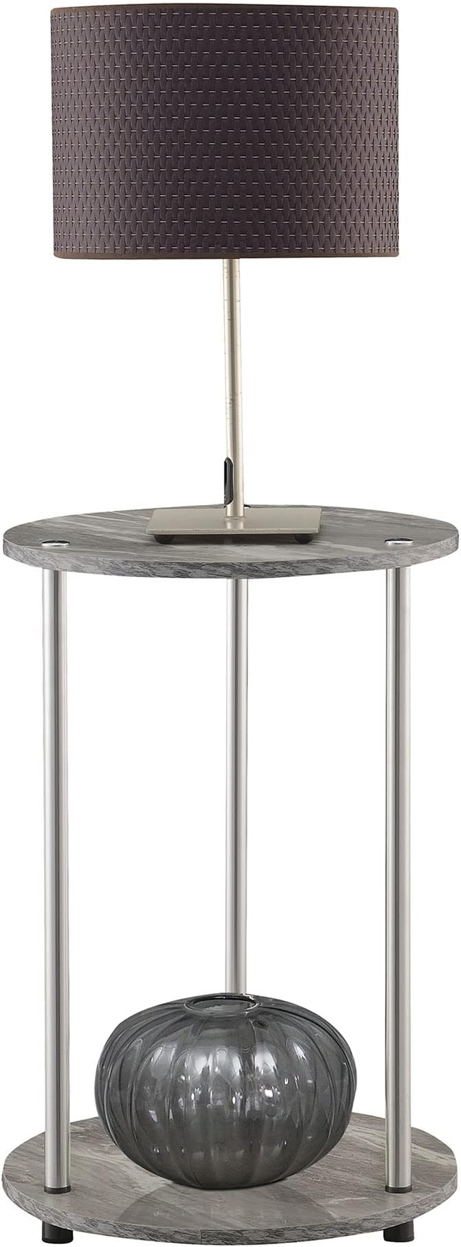 Convenience Concepts Designs2Go No Tools 2-Tier Round End Table, Faux Gray Marble/Chrome