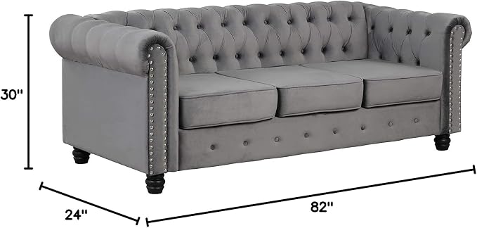 Morden Fort Classic Chesterfield Sofa Set 82'', Tufted Sofa for Couch Set with Solid Wood Legs Thick Cushion, Pet-Friendly Deep Seat Sofas Couches for Living Room Bedroom Apartment - Velvet Grey