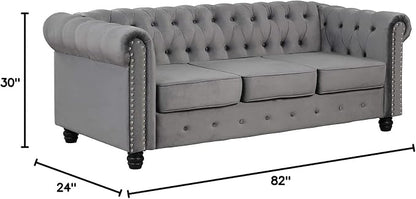 Morden Fort Classic Chesterfield Sofa Set 82'', Tufted Sofa for Couch Set with Solid Wood Legs Thick Cushion, Pet-Friendly Deep Seat Sofas Couches for Living Room Bedroom Apartment - Velvet Grey