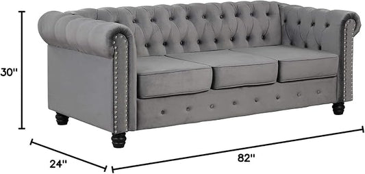 Morden Fort Classic Chesterfield Sofa Set 82'', Tufted Sofa for Couch Set with Solid Wood Legs Thick Cushion, Pet-Friendly Deep Seat Sofas Couches for Living Room Bedroom Apartment - Velvet Grey