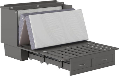 AFI, Monroe Full Murphy Bed Chest with 6" Mattress, Storage Drawer & Built-in USB Charger, Grey