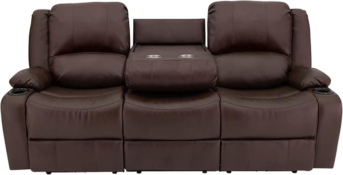 RecPro RV Recliner Charles 80" Powered Triple Wall Hugger | Drop Down Console | RV Furniture with Upgraded 2023 Fabric (Mahogany)