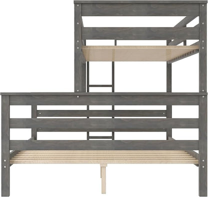 Wood Bunk Bed Twin XL Over Queen Size, Detachable Design Bunk Bed Frame with Safety Guardrail, Ladder and Sturdy Slats Support (Grey-4.21)