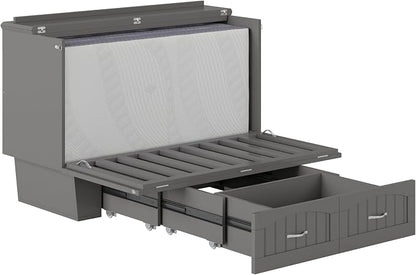 AFI, Nantucket Full Size Murphy Bed Chest with Mattress, Storage Drawer and Built-in USB Charger, Grey