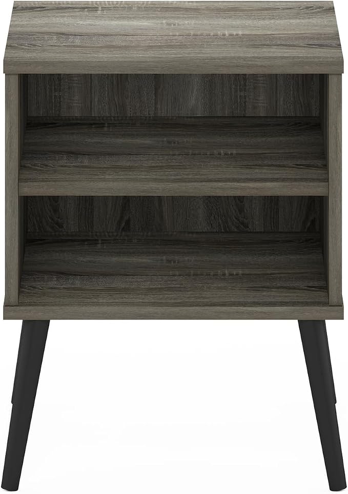 Furinno Claude Mid Century Style Nightstand with Wood Legs, 15.55 (D) x 15.55 (W) x 20.16 (H) inches, French Oak Grey