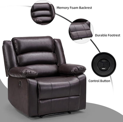 EBELLO Faux Leather Classic Power Recliner Chair, Oversized Electric Overstuffed Reclining Chair with Soft Cushion and Back, Sofa with Comfortable Armchair, Classic Brown