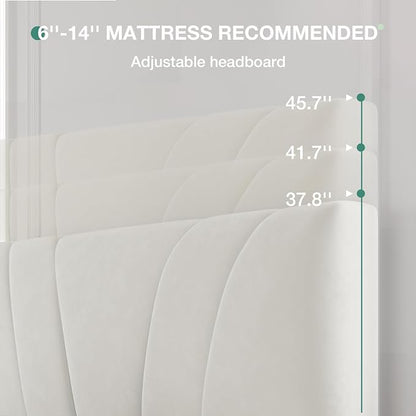 Novilla Full Size Bed Frame with Headboard, Full Bed Frame with Wooden Slats Support, Velvet Upholstered Headboard, No Box Spring Needed, Heavy Duty Feet, Easy Assembly, White Velvet