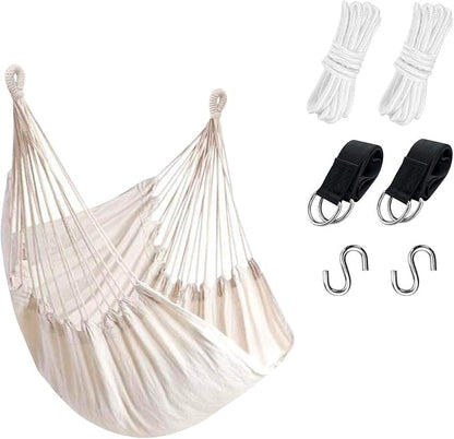 KPX Ourdoor Hanging Hammock Chair – Comfortable Tree Swing Chair Large Size 110X130cm（Without Pillows） - 330 Lbs Weight Capacity (White)