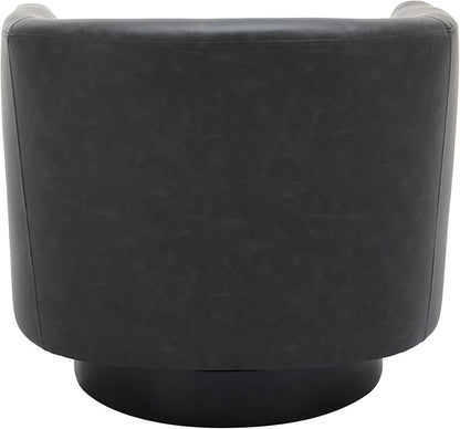 PU Leather Swivel Accent Chairs, Modern Upholstered Barrel Club Chair for Living Room, Round Armchair Single Sofa Bedroom Side Reading Seat - Charcoal Black, Set of 2