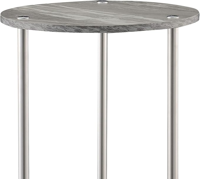 Convenience Concepts Designs2Go No Tools 2-Tier Round End Table, Faux Gray Marble/Chrome