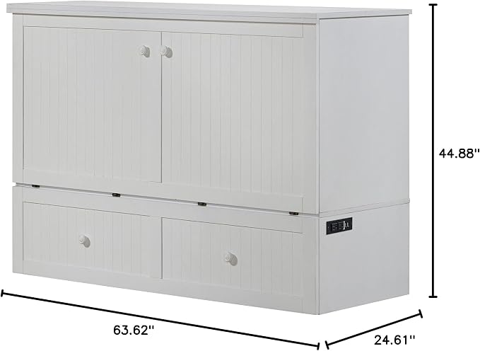 Mega Solutions Murphybedz Tuscany Murphy Cabinet Chest Bed with Charging Station 6 Inch (White, Queen)