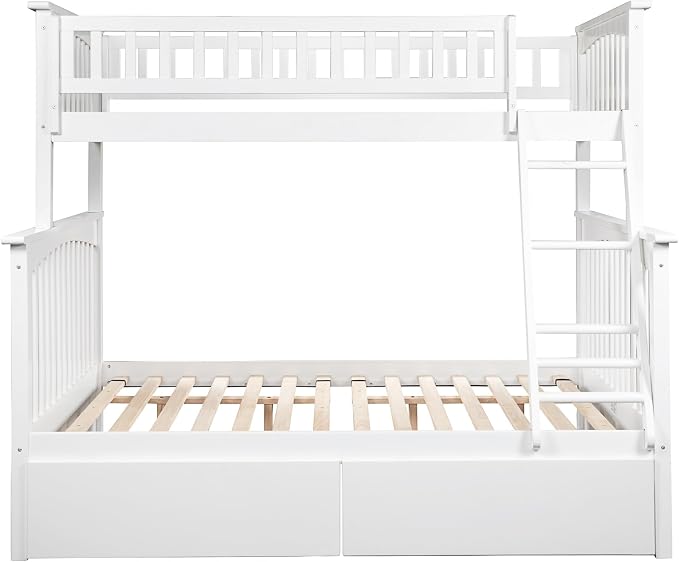 AFI, Columbia Twin Over Full Ladder Bunk Bed with Storage Drawers, White