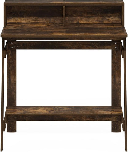 Furinno Simplistic Desk, 32" Wide Gaming Desk with Monitor Stand, A Frame Computer Desk with Shelf, Office Desk for Home Office, Bedroom, Study Room, Dorm, Amber Pine