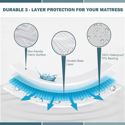 Cal King Waterproof Mattress Protector Deep Pocket Mattress Cover, Soft Breathable Mattress Pad, Fitted Noiseless Waterproof Bed Cover Stretch to 25"
