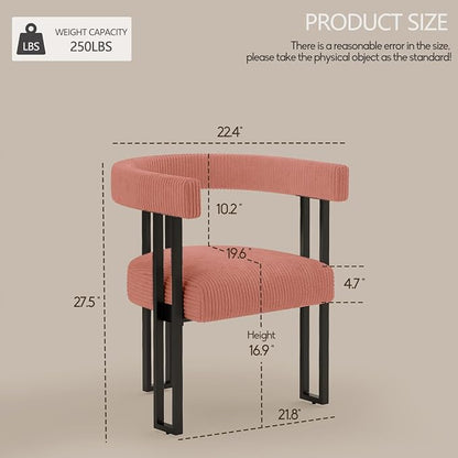 VIRRMO Boucle Dining Chair Set of 2 Corduroy Upholstered Dining Room Chairs Kitchen Chairs with Metal Legs Mid Century Modern Chair for Dining Room, Kitchen (Pink, 2)