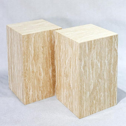 Luxury Marble Side Table,Square End Table for Modern Sofa and Bed, Living Room, Sofa, Bedroom(Travertine)