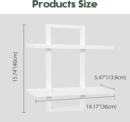 PHOENANCEE Floating Shelves for Wall,Display Hanging Shelf Set of 2,Modern Decorative Plants Shelves,Wood Home Decor Storage Chic for Living Room Bedroom Bathroom Office,Oak Frame,2-Tier,White