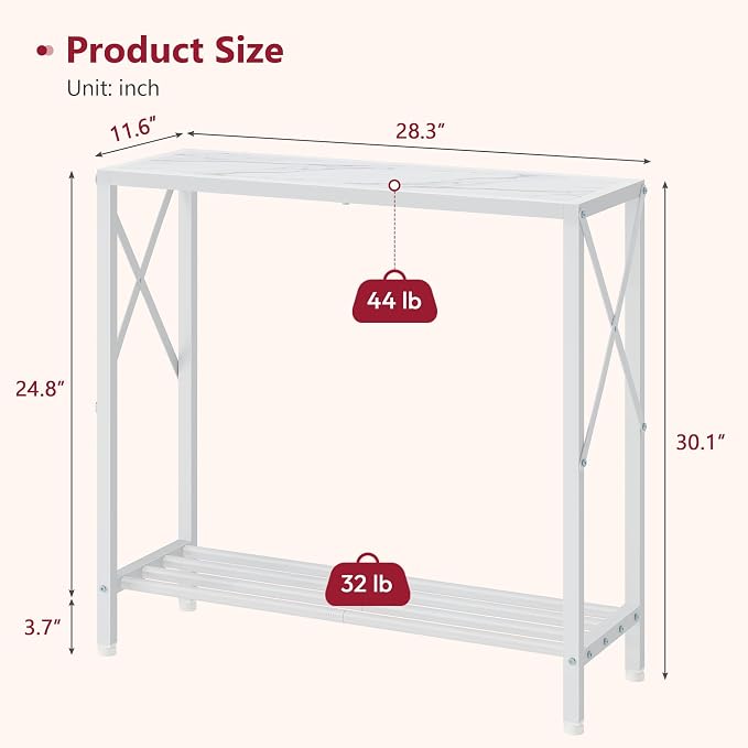 Tajsoon 28.3" Entryway Table, 2-Tier Small Consle Table for Entryway, Narrow Sofa Table with Shelves, Entrace Table for Hallway, Living Room, Corridor, Office, White