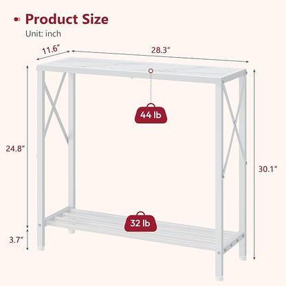 Tajsoon 28.3" Entryway Table, 2-Tier Small Consle Table for Entryway, Narrow Sofa Table with Shelves, Entrace Table for Hallway, Living Room, Corridor, Office, White