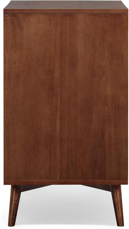 Teamson Home 30″ Wide Fluted Dresser with 3 Push-Open Drawers, Deep Storage with Natural Fluted Front Texture, Solid Rubber Wood Feet and Real Veneer Finish for Bedroom or Living Room, Walnut | 3 Push-Open Drawers, Deep Storage with Natural Fluted Fron...
